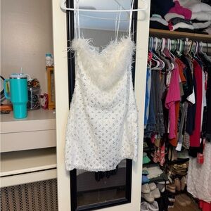 Lulus Sparkly Aura White Textured Sequin Feather Mini Dress